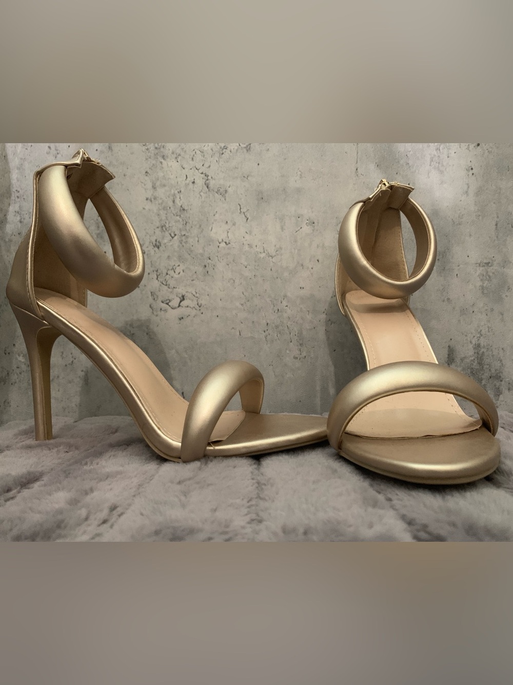 Gold Ankle-Strap Stiletto Sandals